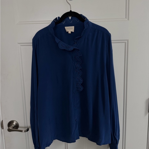 Sezane Tops - Sézane Chlo Navy Blue Ruffled Women's Top